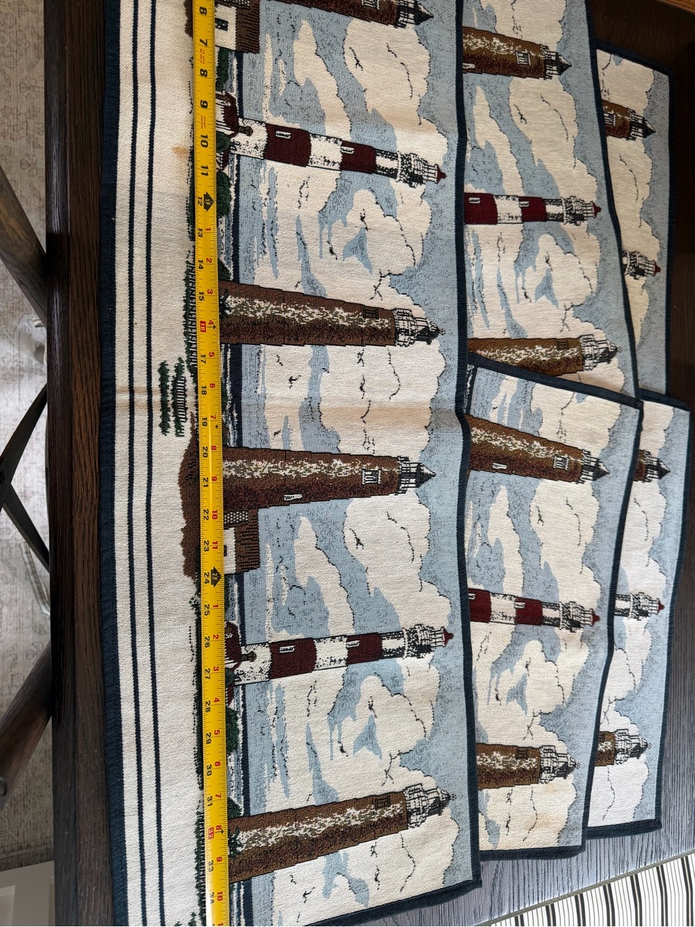 Vintage Coastal Lighthouse Placemats + Runner Set - Like New!
